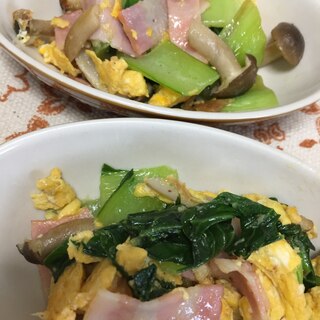 青梗菜とベーコンの炒め物